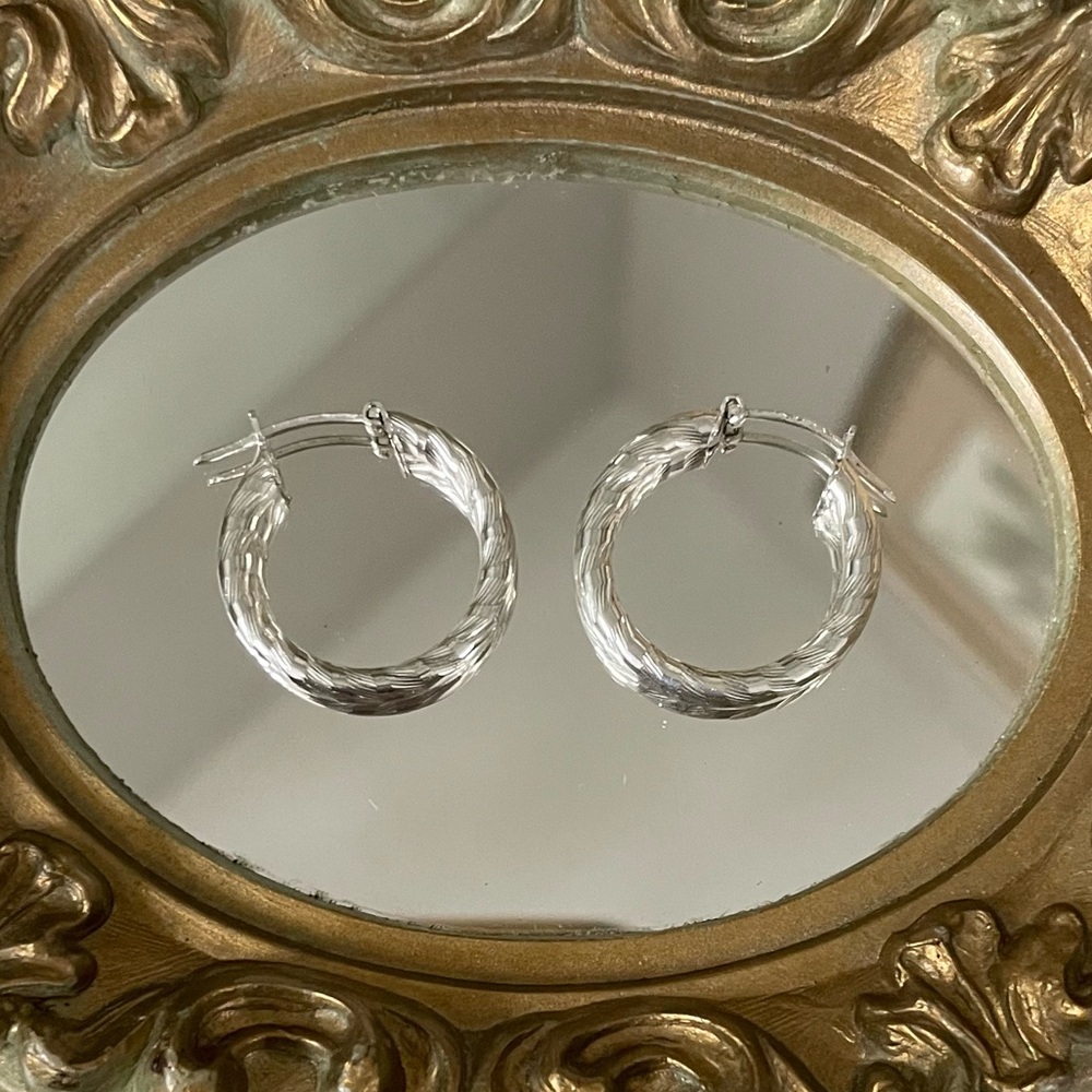 Sterling 925 Fancy Design Elegant Silver Hoop Earrings